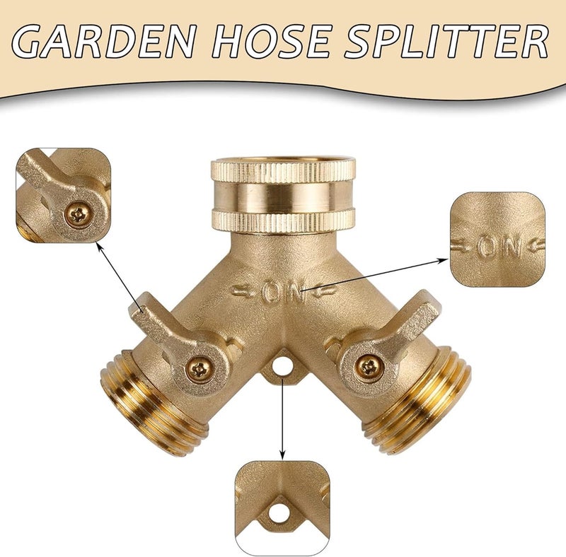 Triumpeek 3/4"" Brass 2 Way Hose Splitter  Brass 2 Way Garden Hose Connector with 2 Pcs Garden Hose Coiled Spring Protectors and 6 Rubber Washers - Image 4